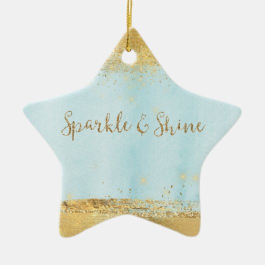 Ocean Blue Waterverf Gold Sparkle Keramisch Ornament (Voorkant)