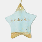 Ocean Blue Waterverf Gold Sparkle Keramisch Ornament (Links)