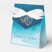 Ocean Blue Waterverf golven met monogram bruiloft Bedankdoosjes (Voorkant Zijde)