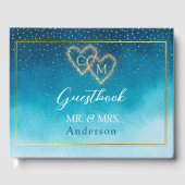 Ocean Blue Waterverf golven met monogram bruiloft Gastenboek (Voorkant)