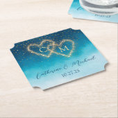 Ocean Blue Waterverf golven met monogram bruiloft Kartonnen Onderzetters (Gekanteld)