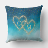 Ocean Blue Waterverf golven met monogram bruiloft Kussen (Achterkant)