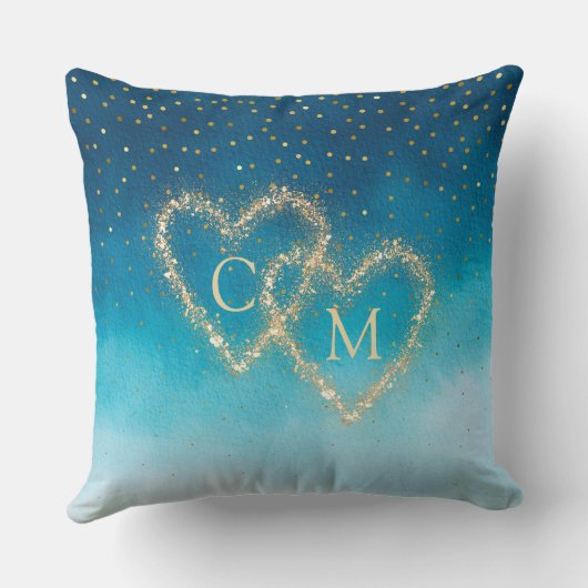 Ocean Blue Waterverf golven met monogram bruiloft Kussen (Achterkant)