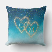 Ocean Blue Waterverf golven met monogram bruiloft Kussen (Voorkant)