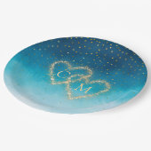 Ocean Blue Waterverf golven met monogram bruiloft Papieren Bordje (Gekanteld)