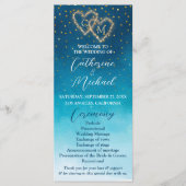 Ocean Blue Waterverf golven met monogram bruiloft Programmakaart (Voorkant)