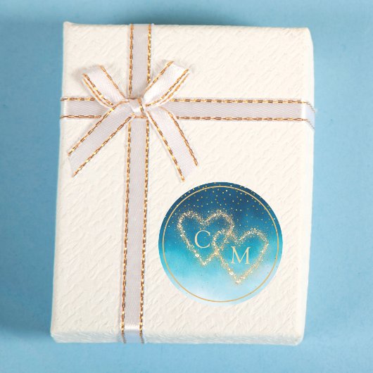 Ocean Blue Waterverf golven met monogram bruiloft Ronde Sticker