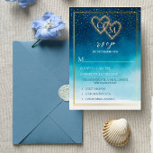 Ocean Blue Waterverf golven met monogram bruiloft RSVP Kaartje
