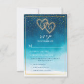 Ocean Blue Waterverf golven met monogram bruiloft RSVP Kaartje (Voorkant)