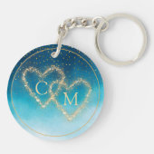 Ocean Blue Waterverf golven met monogram bruiloft Sleutelhanger (Achterkant)