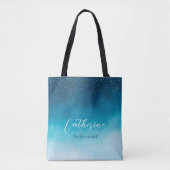 Ocean Blue Waterverf golven met monogram bruiloft Tote Bag (Voorkant)