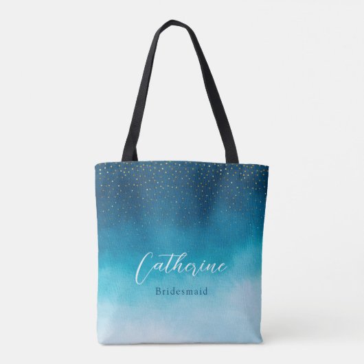 Ocean Blue Waterverf golven met monogram bruiloft Tote Bag (Achterkant)