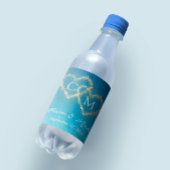 Ocean Blue Waterverf golven met monogram bruiloft Waterfles Etiket