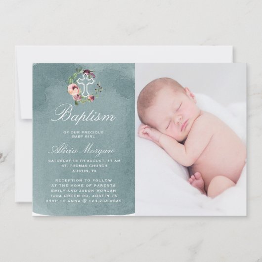 Ocean Blue Waterverf Marsala Bloemendoop Kaart (Voorkant)