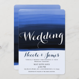 Ocean Blue Waterverf Modern Glam Wedding Kaart