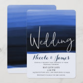 Ocean Blue Waterverf Modern Glam Wedding Kaart (Voorkant / Achterkant)