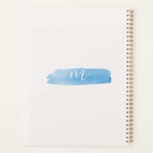 Ocean Blue Waterverf Monogram Script Planner (Achterkant)