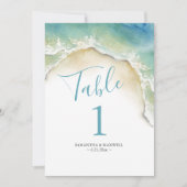 Ocean Blue Waterverf Table Number Kards Kaart (Voorkant)