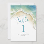 Ocean Blue Waterverf Table Number Kards Kaart (Achterkant)
