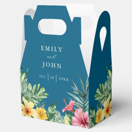 Ocean Blue Waterverf Tropical Floral Wedding Bedankdoosjes (Geopend)