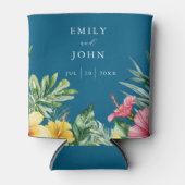 Ocean Blue Waterverf Tropical Floral Wedding Blikjeskoeler (Voorkant)