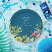 Ocean Blue Waterverf Tropical Floral Wedding Papieren Bordje (Feest)