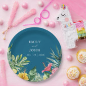 Ocean Blue Waterverf Tropical Floral Wedding Papieren Bordje (Feest)