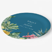 Ocean Blue Waterverf Tropical Floral Wedding Papieren Bordje (Gekanteld)