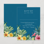 Ocean Blue Waterverf Tropical Floral Wedding RSVP Kaartje (Voorkant / Achterkant)