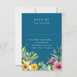 Ocean Blue Waterverf Tropical Floral Wedding RSVP Kaartje