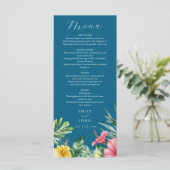 Ocean Blue Waterverf Tropical Flowers Wedding Menu (Staand voorkant)
