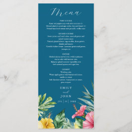 Ocean Blue Waterverf Tropical Flowers Wedding Menu