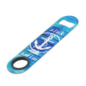 Ocean Blue Waterverf Wood en Anchor Quote Speed Flessenopener (Voorkant Gekanteld)