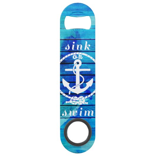 Ocean Blue Waterverf Wood en Anchor Quote Speed Flessenopener (Achterkant)