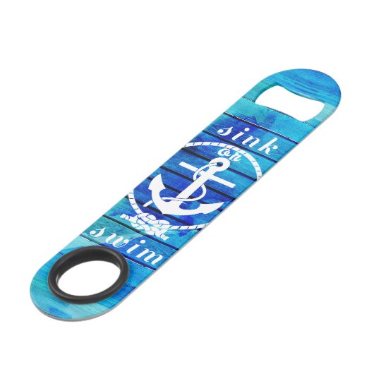 Ocean Blue Waterverf Wood en Anchor Quote Speed Flessenopener (Achterkant Gekanteld)