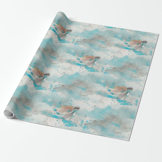 Ocean Blue Waterverf Zee Cadeaupapier (Uitgerold)