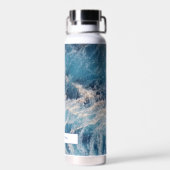 Ocean Blue Waves Bath Custom Name Waterfles (Achterkant)