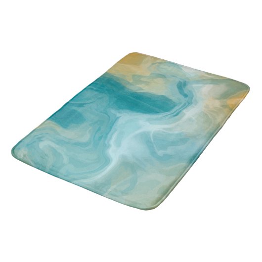 Ocean Blue Waves en Sandy Brown Fluid Art Badmat (Gekanteld)