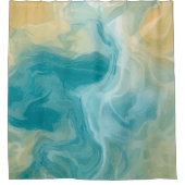 Ocean Blue Waves en Sandy Brown Fluid Art Douchegordijn (Voorkant)