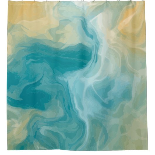 Ocean Blue Waves en Sandy Brown Fluid Art Douchegordijn (Voorkant)