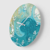 Ocean Blue Waves en Sandy Brown Fluid Art Grote Klok (Hoek)