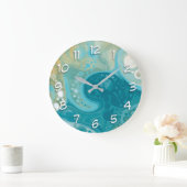 Ocean Blue Waves en Sandy Brown Fluid Art Grote Klok (Huis)