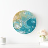 Ocean Blue Waves en Sandy Brown Fluid Art Grote Klok (Huis)