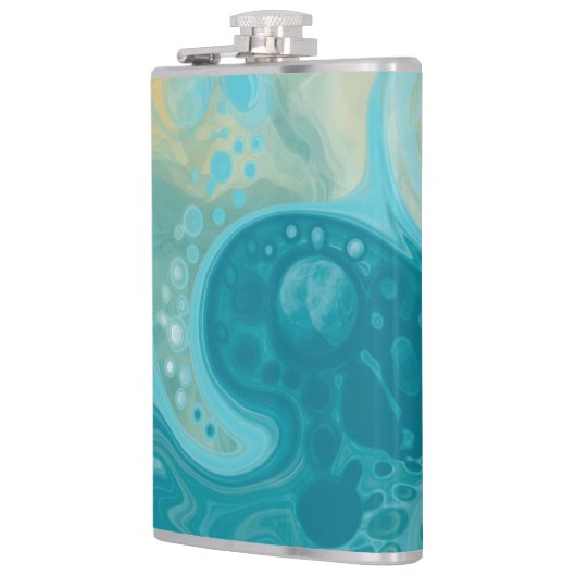 Ocean Blue Waves en Sandy Brown Fluid Art Heupfles (Links)