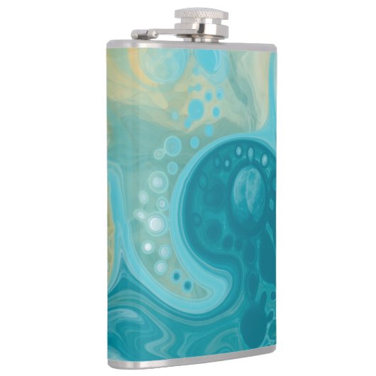 Ocean Blue Waves en Sandy Brown Fluid Art Heupfles (Rechts)