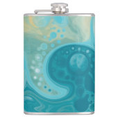 Ocean Blue Waves en Sandy Brown Fluid Art Heupfles (Voorkant)