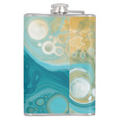 Ocean Blue Waves en Sandy Brown Fluid Art Heupfles (Achterkant)