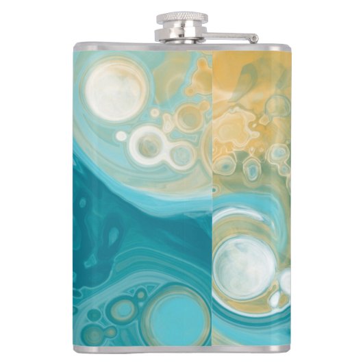 Ocean Blue Waves en Sandy Brown Fluid Art Heupfles (Achterkant)