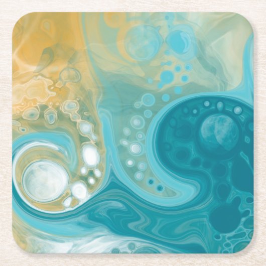 Ocean Blue Waves en Sandy Brown Fluid Art Kartonnen Onderzetters (Voorkant)