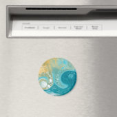 Ocean Blue Waves en Sandy Brown Fluid Art Magneet (Insitu (Vaatwasser))